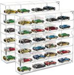 JUESHA 2 Pack Acrylic Display Case for Hot Wheels Storage 1/64 Scale, 6 Levels 24 Slots Toy Cars Showcase Wall Mount or Desktop, Clear Display Organizer for Diecast Matchbox Model Car Tabletop - Image 2