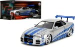 Jada Toys Fast & Furious Brian’s 2002 Nissan Skyline R34 Die-cast Car, 1:24 Scale, Silver & Blue - Image 2