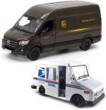 KiNSMART - UPS Mercedes-Benz Sprinter + United States Postal Mail Truck Grumman LLV 5 Inch Die Cast Metal Model Toy Van & Trucks SetOf2 - Image 2