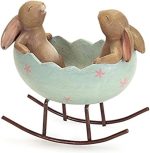 KiaoTime Laughing Bunny Rabbits Rocking in an Easter Egg Cradle Spring Easter Decoration Vintage Rustic Country Bunnies Rabbit Figurine Statue (Bunnies in a Cradle) - Image 2