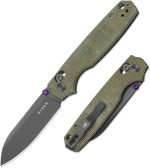 Kizer Pokiman CS Pocket Knife, 3.16" Sheepsfoot D2 Blade Folding Knife | Olive Green Micarta Handle, Gray PVD Coating & Stonewashed Finish, Thumb Stud Opener, Clutch Lock EDC Knife V3789M3 - Image 2