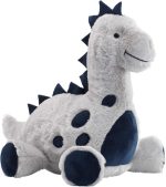 Lambs & Ivy Baby Dino Blue/Gray Plush Dinosaur Stuffed Animal Toy Plushie | Sits 9 Inches Tall, Ultra-Soft Gray Faux Fur w/ Navy Velour and Embroidery, All Ages, Named Spike - Image 2