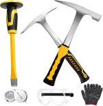 Lasnten 6 Pcs Geology Rock Pick Equipment Kit, with 2 Pcs 12'' Pick Hammer, 12'' Mason Concrete Chisel, Safety Goggles, Magnifier, Gloves, Ideal for Hounding, Gold Mining & Prospecting, Stone Breaking - Image 2