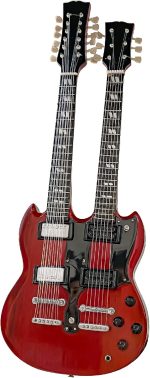 Led Zep Miniature Guitar Replica - 10 Inches Cherry Red Led Zeppelin Double Neck Guitar with Stand, Perfect Rock and Roll Gifts for Men, Mini Led Zep Desk Decor and Accessories - Image 2