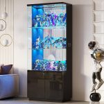 Lvifur 71” Glass Display Cabinet with Lights and Human Body Sensor - Black | Pop-Up 4mm Tempered Glass Door; Safety Lockable Keys; Adjustable Lights; 6 ft Tall; Ample Storage Space; Durable Material - Image 2