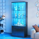 Lvifur 71” Tall Display Cabinet with Glass Doors & Lights, Lockable (Black) | 4mm Tempered Pop-Up Glass Door; Key-Locking Security; 6ft Tall; 3 Dimmable Lights; Adjustable Brightness; Gift Idea - Image 2