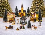 MOMENTS IN TIME 20-Piece Lighted Christmas Village Set with LED Lights Battery Operated Miniature Holiday Town Display Hand-Painted Christmas Houses, Figurines & Trees Gift-Ready Packaging - Image 2