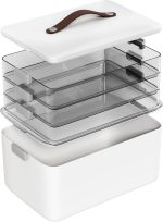 MOPALL Craft Medicine Cabinet Organizers Storage Box for Art Supply Sewing | 4-Tier Mega Capacity, Portable Latch Bin with Lid, Leather Handle, Space-Saving, for Home Office, Pill Bottle, First Aid - Image 2