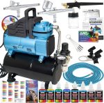 Master Airbrush Cool Runner Dual Fan Air Compressor with Storage Tank - Professional Airbrushing System Kit with 3 Airbrushes Gravity & Siphon Feed, 6 Primary Opaque Colors Acrylic Paint Art Set - Image 2