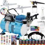 Master Airbrush Cool Runner II Air Brush Kit with Air Compressor Dual Fan, 3 Airbrushes, 6 Color Acrylic Paint Set, Hose, Brushes & Learning Guide Manual for Crafts, Auto, Tattoo & Model Painting - Image 2