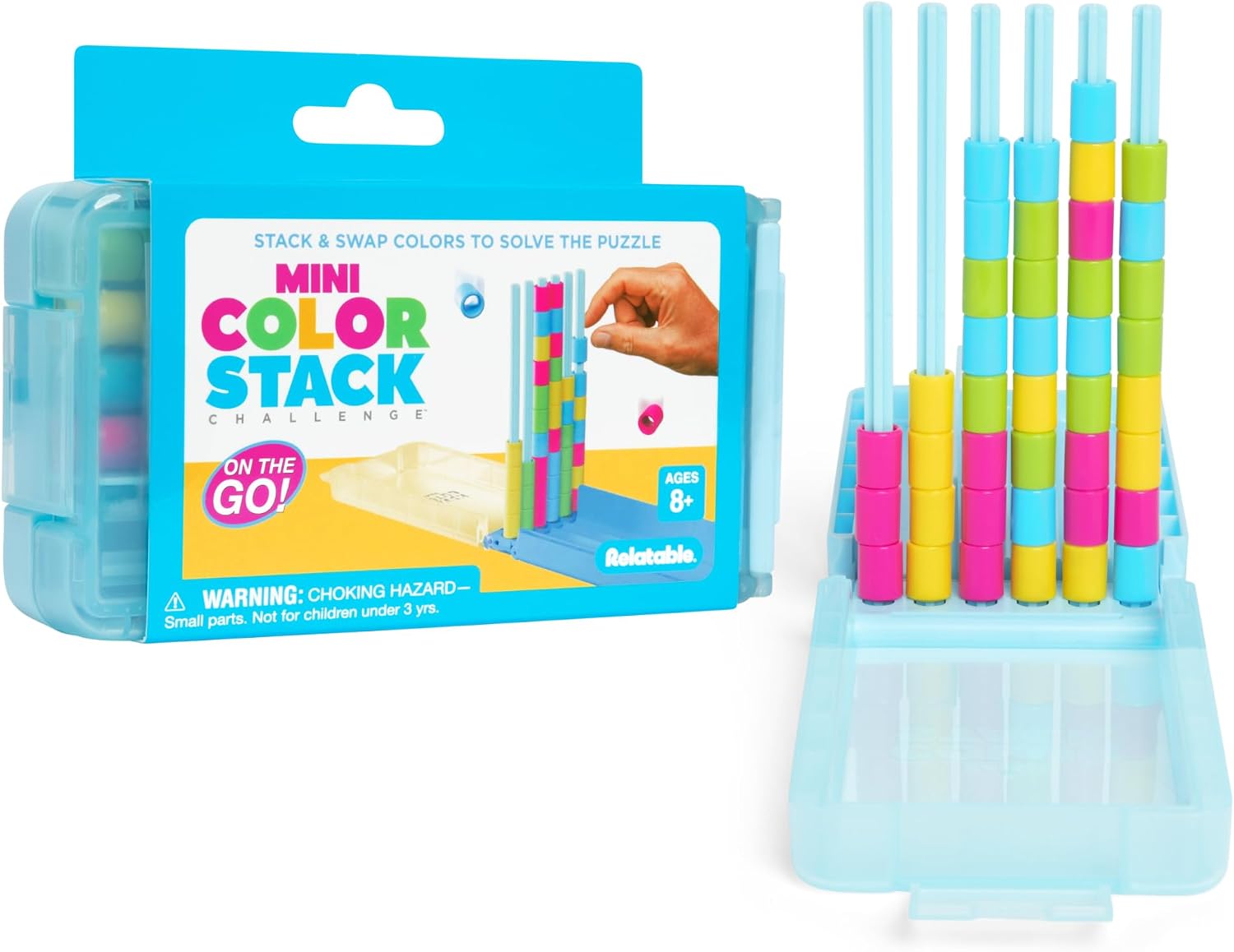 Mini Color Stack Challenge by Relatable - Shake It, Sort It, Solve It. A Solo-Play Travel Games Version of The Viral Color Stack Game for Ages 8+ – Includes 1 Travel Case and 40 Rings - Image 2