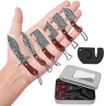 Mini Knife Set, Damascus Pocket Knife Set with Sharpener, Mini Chef Knife EDC Knives Set, Tiny knife Cleaver Keychain Tiny Things for Package Opener, Box Cutter, Letter Opener - Set of 7 - Image 2