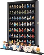 Minifigure Display Case - Building Block Toy Wall Cabinet Showcase for Small Miniature Collectibles Mini Brands Thimbles, 2.25" Shelf Height Lockable UV Protection Door (Black Finish Frame) - Image 2