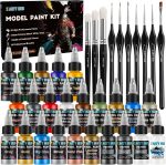 Model Paint Set, 34-Piece Miniature Painting Kit, Ready-to-Spray | 20 Acrylic Paints, 10 Brushes, 3 Primers, 1 Thinner, Complete Hobby Set for Figures & Tabletop Wargaming, Model Car Paint Kit - Image 2