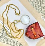 Monocle Pocket Monocle Brass Magnifying Glass Vintage magnifiers Retro Steampunk Magnifier with Leather Box Loupe Magnifier Reading Art Craft Gift Collectible Keepsake Stock Filler (Brass Gold) - Image 2