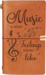 Music Lover Gifts for Women Men, Music Journal Notebook | Engraved with “Music Is What Feelings Sound Like” Quote, Refillable Leather Writing Journal for Musician, Teacher, Songwriter - Image 2