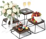 MyGift 4 Piece Dessert Display Stand Set Wood Buffet Risers Brown Metal | Matte Black Wire Bases, Nesting Display Heights, Cupcakes, Pastries, Appetizers, Charcuterie, Catering & Entertaining - Image 2