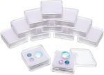 NBEADS 12 Pcs Gemstone Display Box, 1.6x1.6x0.6 Transparent Polystyrene Square Jewelry Display Container Diamond Storage Box with Clear Top Lids and White Sponge for Bare Stone Diamond - Image 2