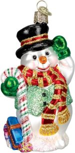 Old World Christmas Candy Cane Snowman Glass Blown Ornament for Christmas Tree, Handcrafted Holiday Decoration, Snowman Collection - Image 2
