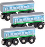 Orbrium 3 Pcs Large Wooden Railway Express Coach Cars, Compatible with Thomas & Friends Push-Along the Tank Engine, Brio, Chuggington Wooden Train - Image 2