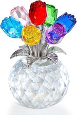 Ornalrist Crystal Colorful Rose Flower Figurine, Glass Flower Figurine - Image 2