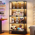 PEUKC 65" Glass Display Cabinet with 3-Color LED Light, Display Case with 4 Tempered Glass Doors and Shelves, Metal Frame Curio Storage Cabinet for Collectibles, Figures, Awards, Book, Toy (Black) - Image 2