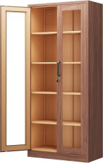 PEUKC Display Cabinet with Glass Doors, 71 Inches Metal Display Case with 4 Adjustable Shelves, Curio Storage Cabinet with Lock for Home, Office, Book, Pantry, Assemble Required (Wood Color) - Image 2
