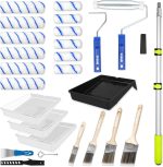 Paint Roller Kit with Extension Pole, 27 Piece Set, 2 to 4 Ft Pole, 4"9" Paint Rollers, Paint Brushes Set for Professional Painting,House Paint Roller for All Latex and Oil Paints & Stains - Image 2