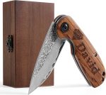 Personalized Pocket Knife for Men, Engraved Damascus Groomsmen Gift | Real 67-layer Damascus VG10 steel pocket knife, rosewood handle, custom engraved for groomsmen - Image 2