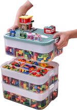 Plastic Storage Organizer for Lego Box Kids Child Toy Stackable Containers with Lids Bins 3 Layers Adjustable Compartments Building Blocks Chest Case - Image 2