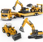 Pupu Pig Kids Toys for 3 4 5 6 7 Years Old Boys, Die-cast Construction Toys Set w/Semi Truck, Excavator, Bulldozer, Alloy Engineering Construction Vehicles Truck Toys w/Lights & Sounds, Model Cars - Image 2