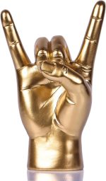 QIANLING 7.7" Gold Resin Rock On Hand Gesture Statue - Rock Culture Music Lovers' Decorative Tabletop Sculpture for Bookshelf, Desk & Mantel Decor in Home or Office, Modern Symbolic Figurine - Image 2