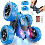 QUNREDA Remote Control Car, RC Cars Toys for Kids Ages 6-12, 4WD Stunt Car with LED Lights & 360° Flips, 2.4GHz, Upgraded USB-C Modular Batteries, 8-10 Year Old Boys Birthday Gift 1-Blue - Image 2