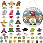 Qunclay Antique Seasonal Interchangeable Wooden Gnome Decor Summer Christmas in July Gnome Decorations with Magnet Pieces and Detachable Hats Hanging Welcome Sign - Image 2