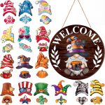 Qunclay Country Seasonal Interchangeable Wooden Gnome Decor Summer Christmas in July Gnome Decorations with Magnet Pieces and Detachable Hats Hanging Welcome Sign - Image 2