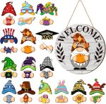 Qunclay Raw Seasonal Interchangeable Wooden Gnome Decor Summer Christmas in July Gnome Decorations with Magnet Pieces and Detachable Hats Hanging Welcome Sign - Image 2