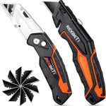 REXBETI Box Cutter 2-Pack, Utility Knife with Blade Storage, 18 Blades | Folding Utility Knife with Push Button, Retractable Box Cutter with Auto-Lock, SK5 Anti-Rust Blades, Quick Change for Packing - Image 2