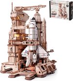 ROKR 3D Wooden Puzzles Space Shuttle-Dynamic Launch Base with Motorized Lift, LED Light Effects, 1:420 Scale Collectible Building Kit Airplane Wooden Puzzles Gift for Adults - Image 2