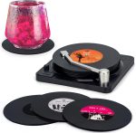 Retro Vinyl Record Coasters with Player, Set of 6 Music Coasters for Drinks - Image 2