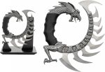Rite Edge Dragon Spine Decorative Knife Set 8.5 Inch - Circular Dragon Design with Satin Blades, Zinc Alloy Handle, and Wooden Display Stand - Collector Knives for Men - Image 2