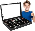 Rock Collection Display Case, 36 Grid Storage Organizer for Collectibles | PU leather rock storage case with transparent lid, adjustable compartments, includes gem handbook, magnifying glass & gloves - Image 2