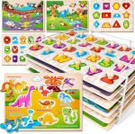 SYNARRY Wooden Puzzles for Toddlers 1-3, 6XSET Puzzles for Toddlers 2-4 with Rack, Learning Alphabet Number Animal Dinosaur Vehicle for Kids, Education Toys for 2 3 Years Boys Girls - Image 2