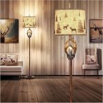 Scenekoy Rustic Antlers Floor Lamp with Night Light, Brown Finish | Farmhouse Resin Standing Lamp with Bulb, Rotary Switch, Linen Shade, Floor Lamp for Living Room Bedroom Office Study Room - Image 2