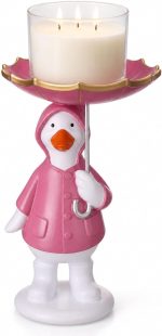 Silly Goose with Raincoat Candle Holder for 3 Wick Candle Jars, Cute Duck Silly Goose with Floral Umbrella Decorative Candlestick Stand for Home Spring Living Room Garden Decor(Pink) - Image 2