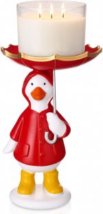 Silly Goose with Raincoat Candle Holder for 3 Wick Candle Jars, Cute Duck Silly Goose with Floral Umbrella Decorative Candlestick Stand for Home Spring Living Room Garden Decor(Red) - Image 2