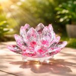 Sparkle Crystal Lotus Figurine, Flower Crystal Fengshui Glass Ornaments for Home Office Tabletop Decoration, Pink - Image 2