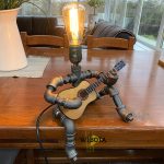 Steampunk Guitar Pipe Robot Table Lamp, Adjustable Industrial Water Pipe Desk Lamp with Wooden Guitar & Edison Bulb,Music Lovers, Bedside, Bar Cafe - Cool Unique Gifts - Image 2