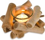 Sziqiqi Handmade Wooden Tea Light Candle Holder with Glass Cup Rustic Country Coastal Style for Farmhouse Home Decoration Home Altar Decoration Holiday Wedding Decoration - Image 2