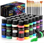 TMOL Acrylic Paint Set, 24 Colors (2 oz/Bottle) with 12 Art Brushes, Art Supplies for Painting Canvas, Wood, Ceramic & Fabric, Rich Pigments Lasting Quality for Beginners, Students & Professional Artist - Image 2