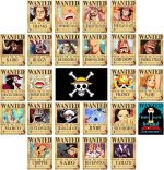 TYZZHOA 25PCS Anime [OP] Wanted Posters 30x21cm, New Bounty Edition (Retro) | Straw Hat Pirates Crew Nika Luffy, Zoro, Sanji, anime fans bounty posters set for bedroom, party, birthday decorations Gifts - Image 2
